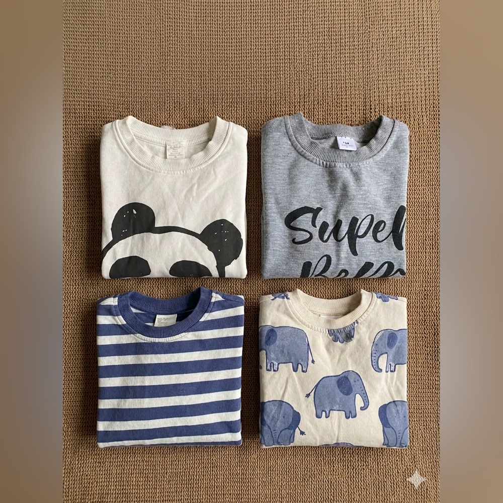4pc H&M Toddler Sweatshirt Bundle - Panda, Elephant & Stripes - Size 2-3Y Lot